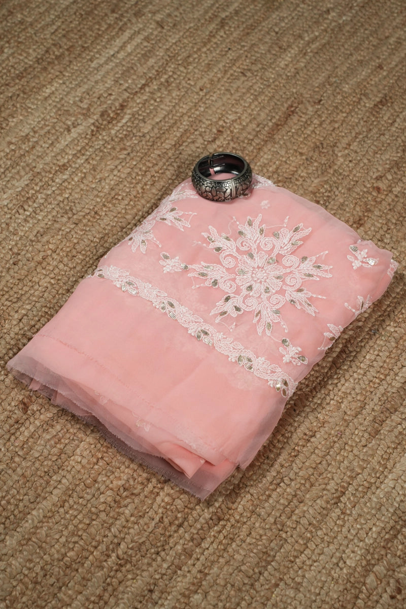 Peach Gota Patti Georgette Saree with Festive Chikankari Sparkle