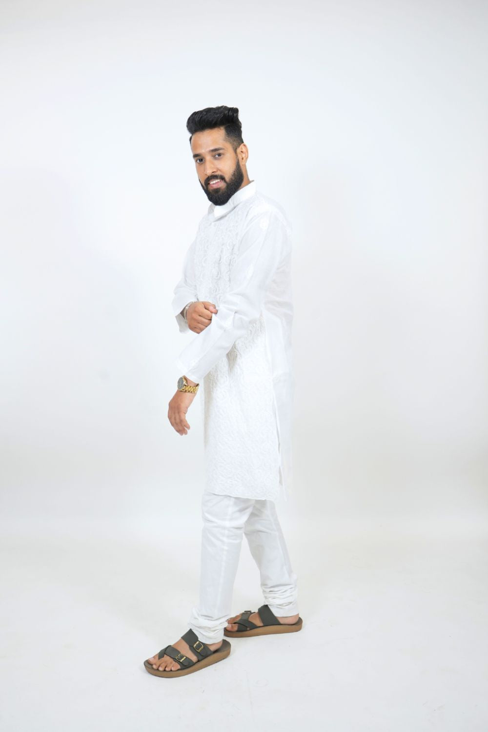 White Mul Cotton Chikankari Men Kurta