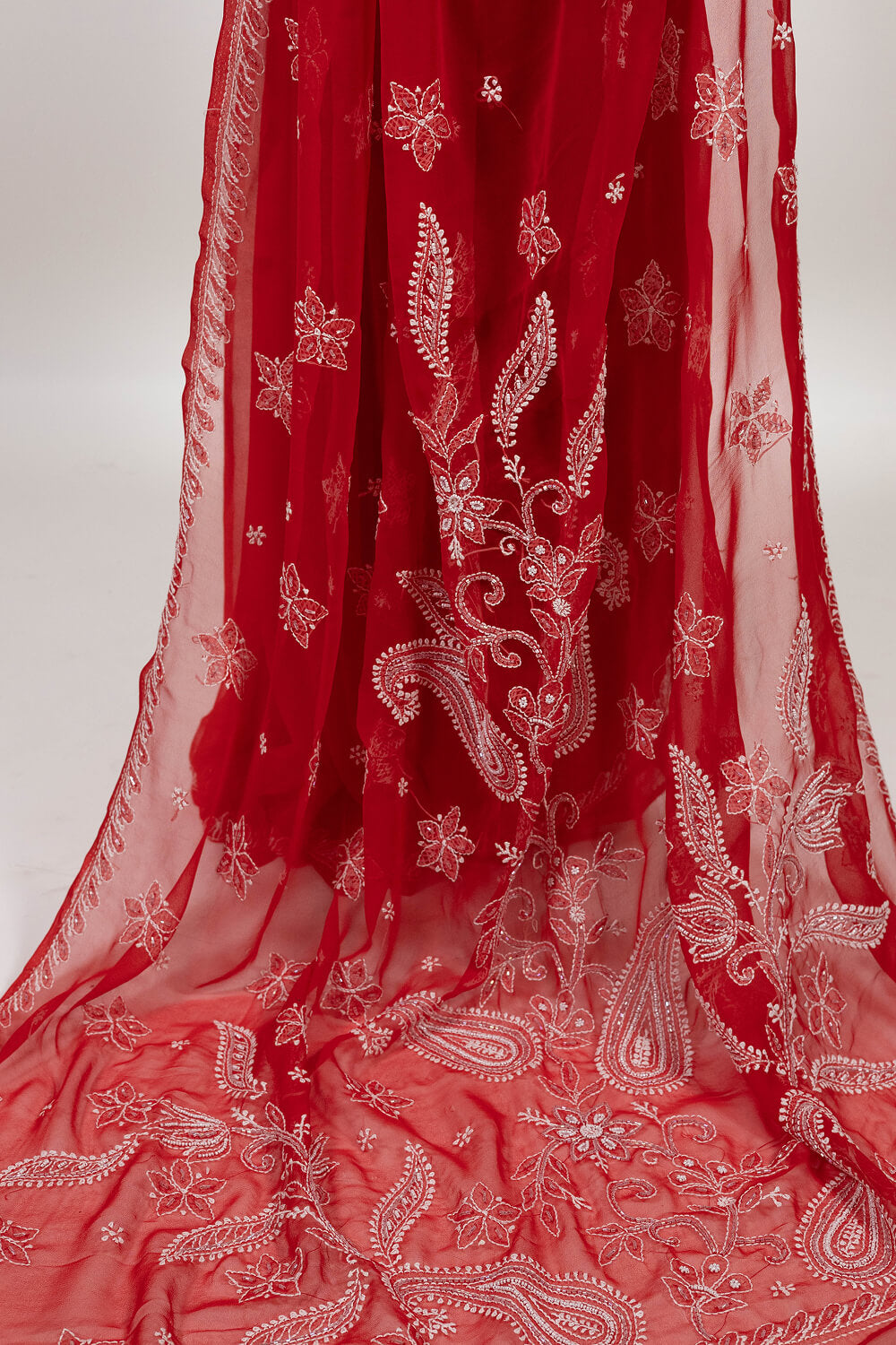 Red Georgette Saree with Pearl & Katdana Work