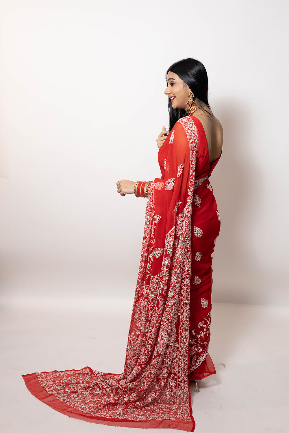Red Georgette Saree with Gotapatti Embroidery & Mirror Work