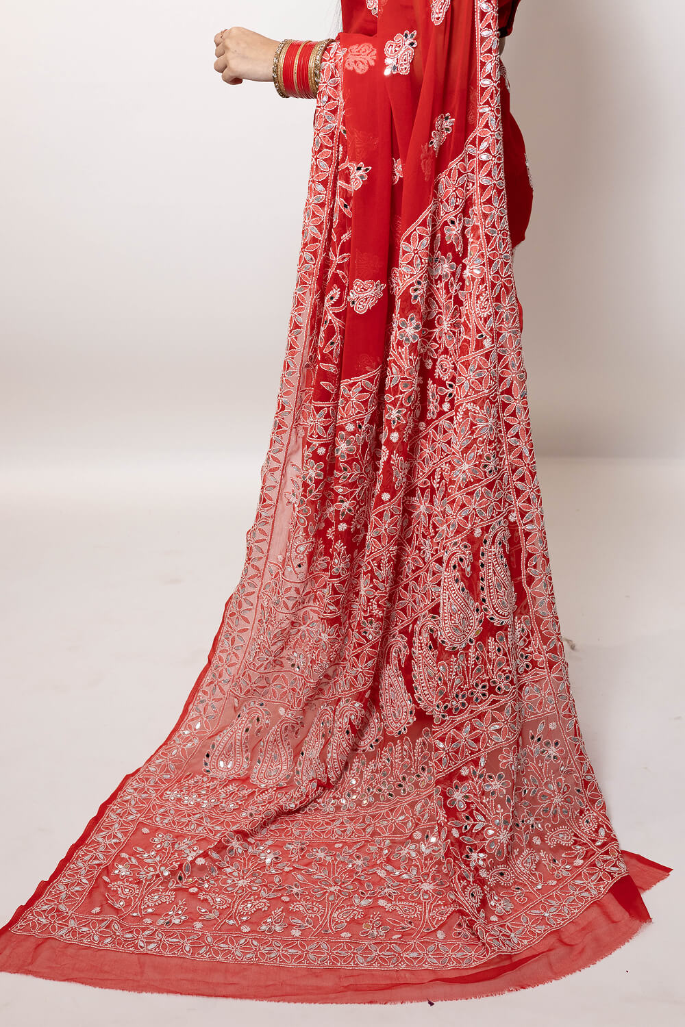 Red Georgette Saree with Gotapatti Embroidery & Mirror Work