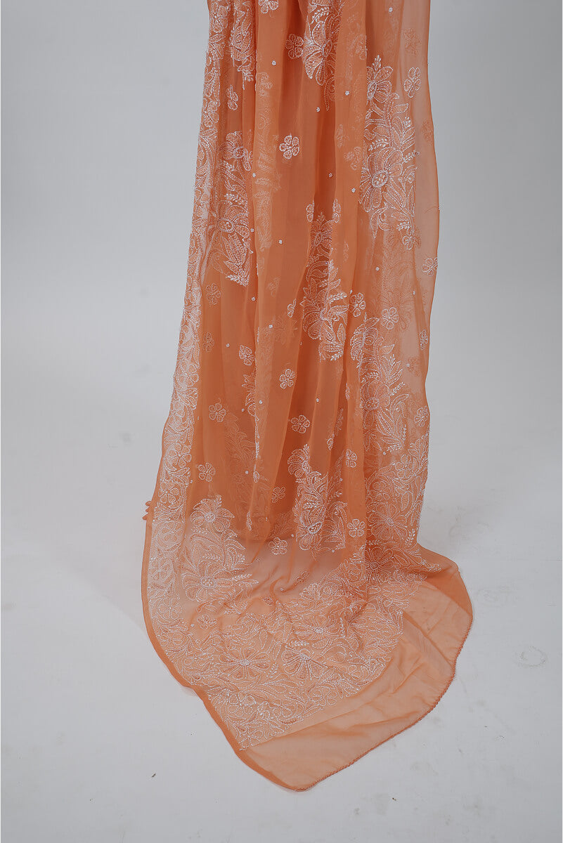 Orange Georgette Saree with Pearl & Katdana Work