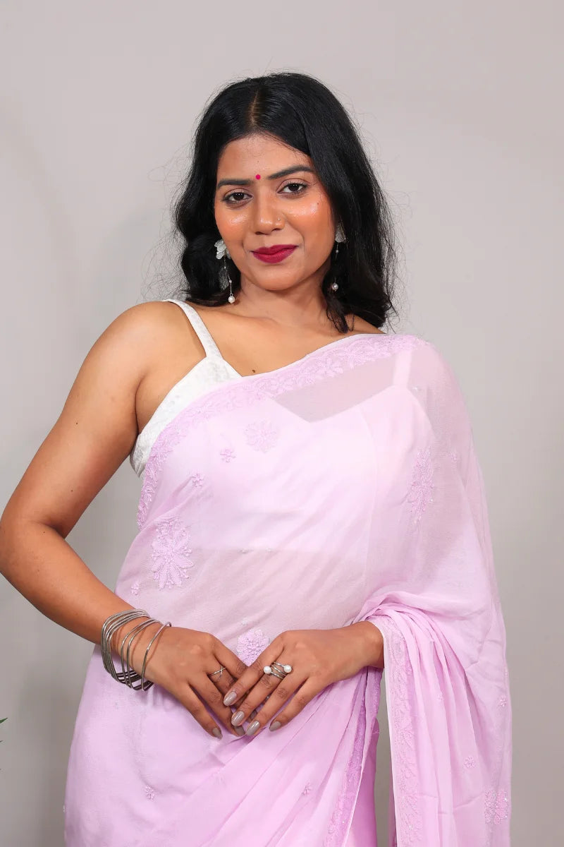 Mauve Viscose Georgette Saree with Katdana & Resham Dhaga Sequence Work