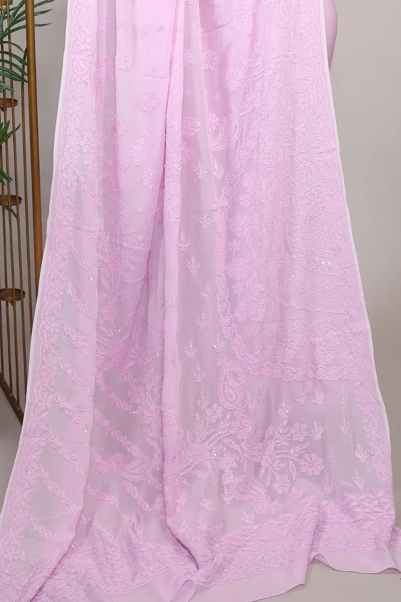 Mauve Viscose Georgette Saree with Katdana & Resham Dhaga Sequence Work
