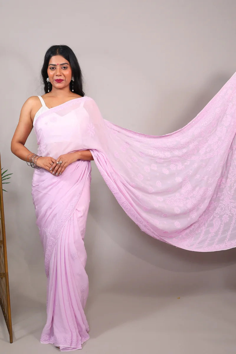 Mauve Viscose Georgette Saree with Katdana & Resham Dhaga Sequence Work