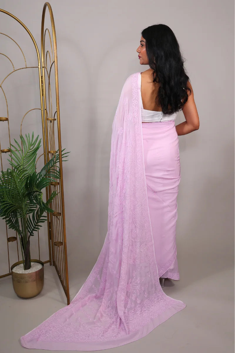 Mauve Viscose Georgette Saree with Katdana & Resham Dhaga Sequence Work