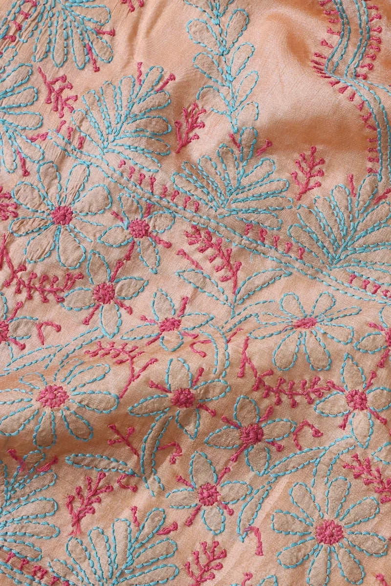 Light Beige Chanderi Saree with Elegant Chikankari Embroidery