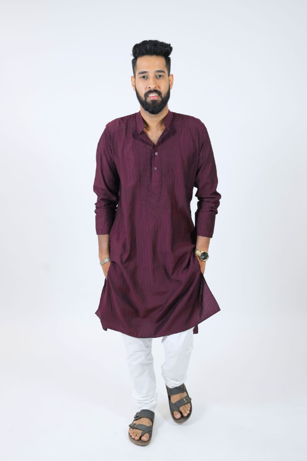 Wine Soft Cotton Chikankari Men Kurta