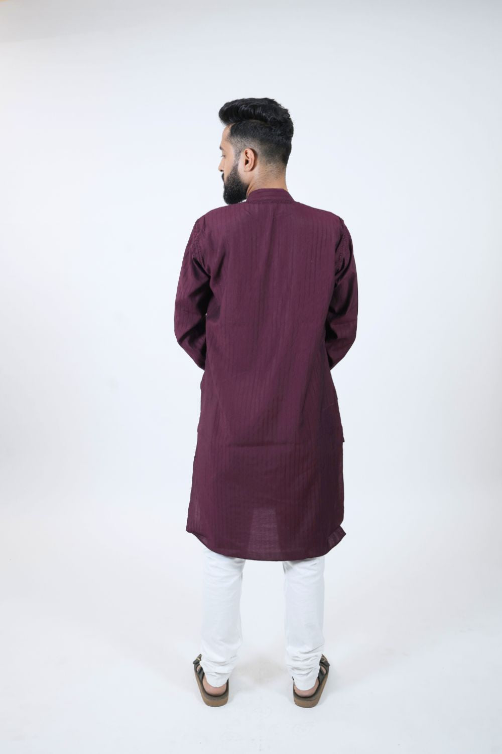 Wine Mul Cotton Chikankari Men Kurta