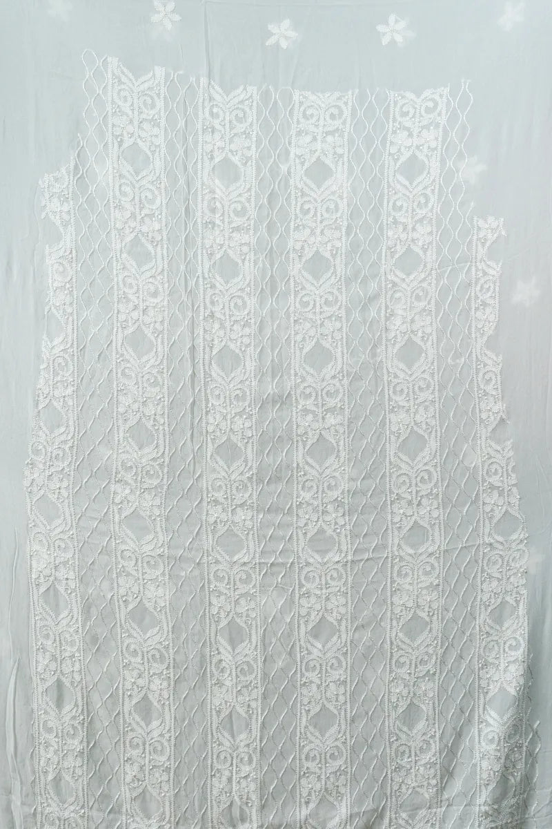 White Pure Georgette Chikankari Kurta with Dupatta – Sequin & White Thread Work