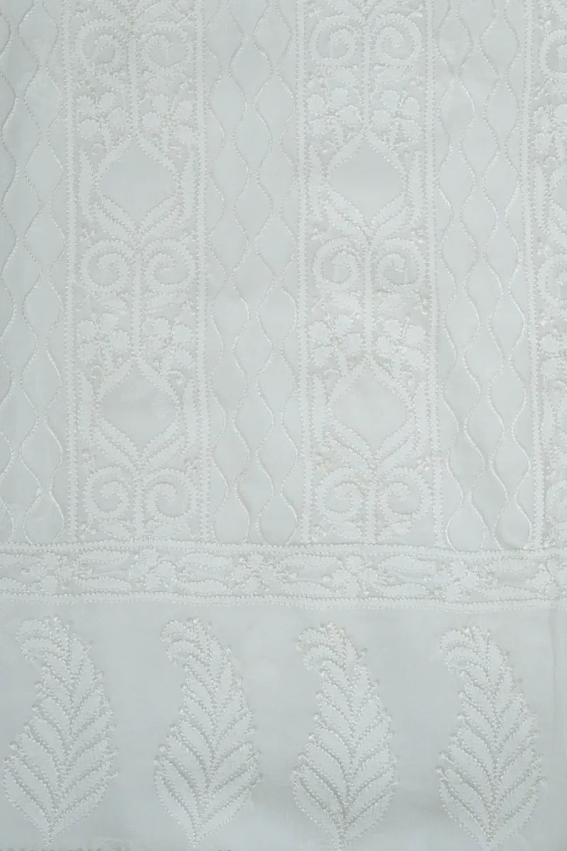 White Pure Georgette Chikankari Kurta with Dupatta – Sequin & White Thread Work