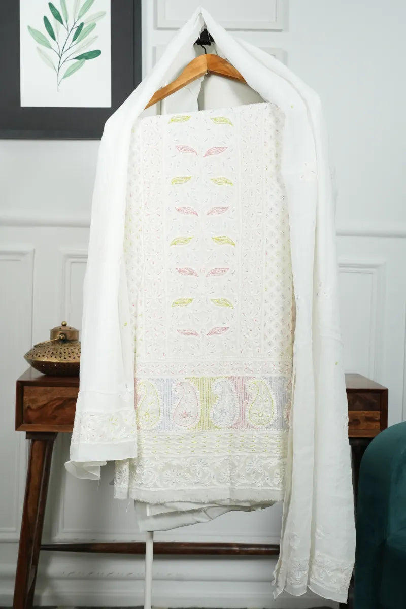 Blush Pink Faux Georgette Chikankari Kurta with Dupatta – White Thread Work