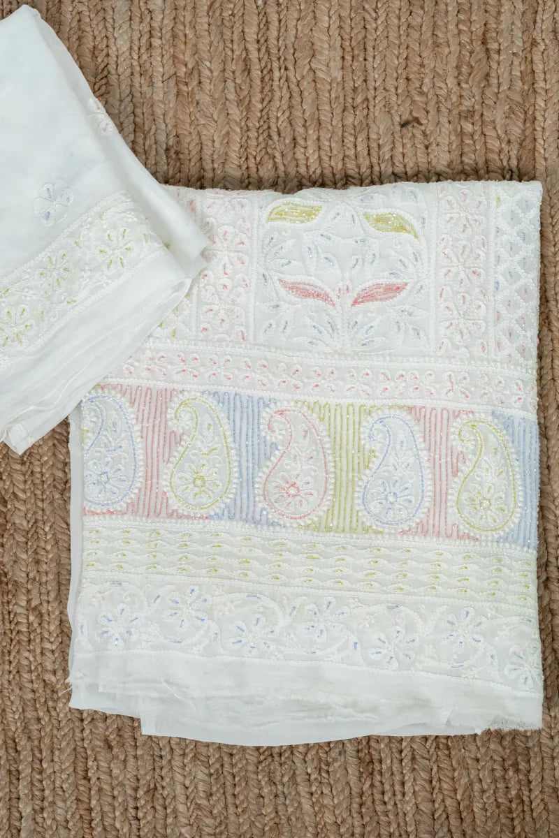 Blush Pink Faux Georgette Chikankari Kurta with Dupatta – White Thread Work