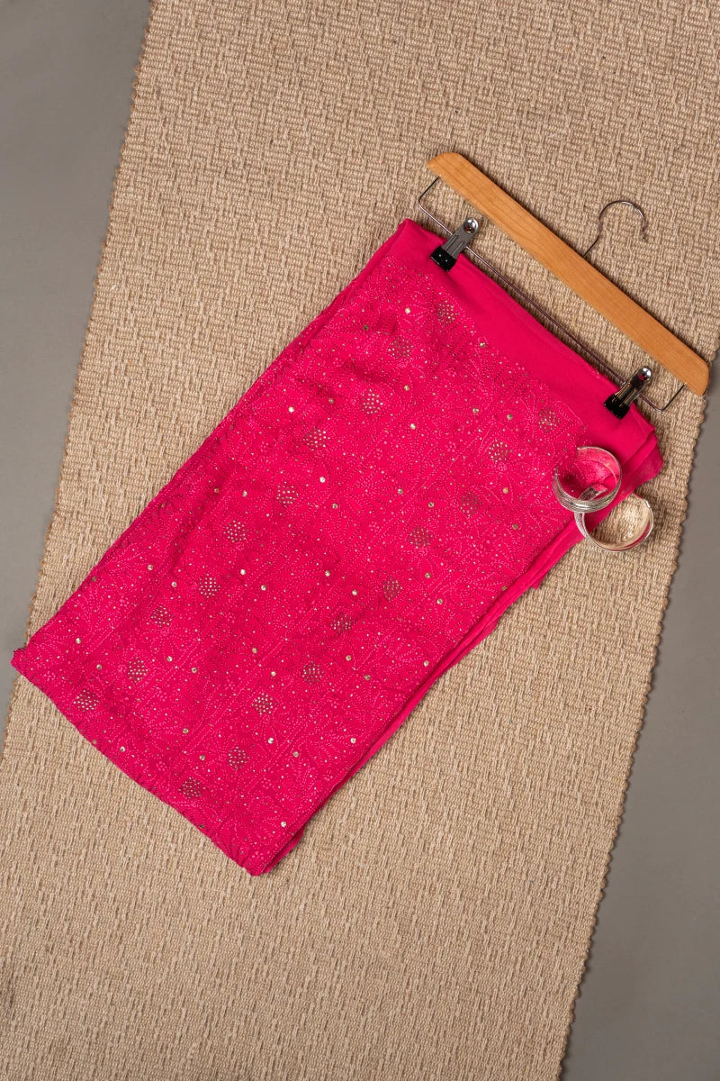 Magenta Pink Pure Georgette Chikankari Unstitched Kurta Piece with Dupatta