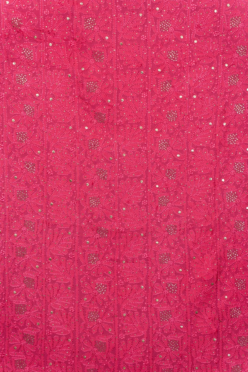 Magenta Pink Pure Georgette Chikankari Unstitched Kurta Piece with Dupatta