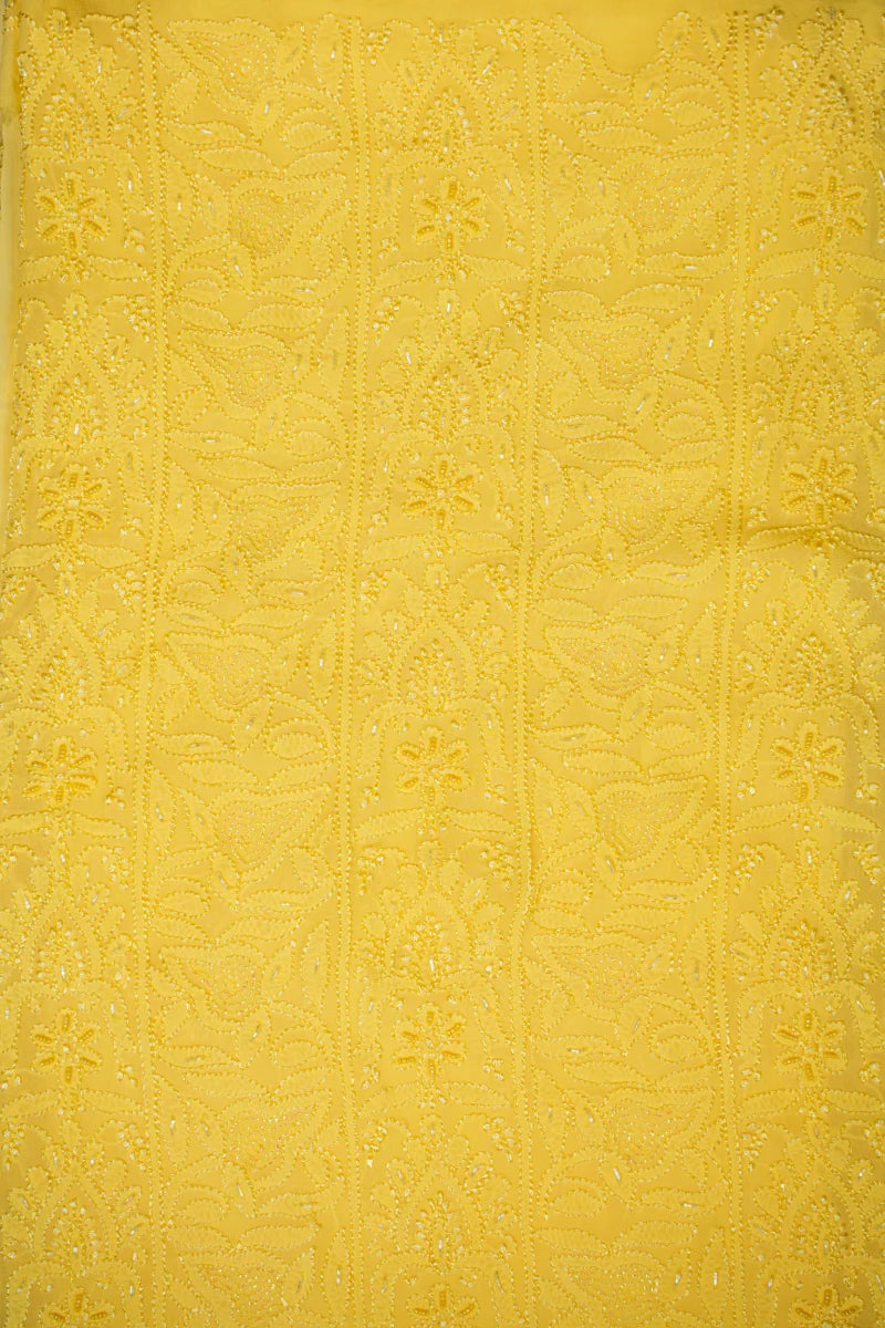 Pastel Yellow Pure Georgette Chikankari Unstitched Kurta Piece with Dupatta