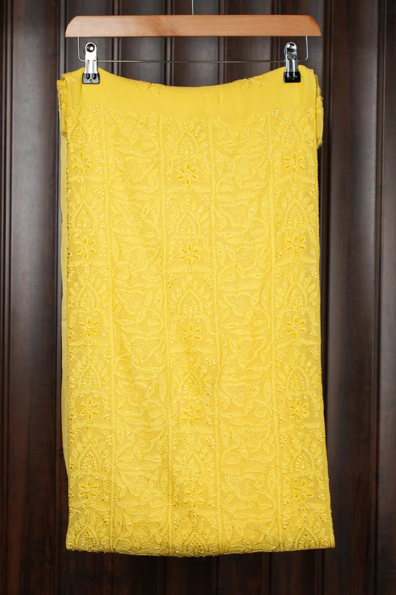 Pastel Yellow Pure Georgette Chikankari Unstitched Kurta Piece with Dupatta