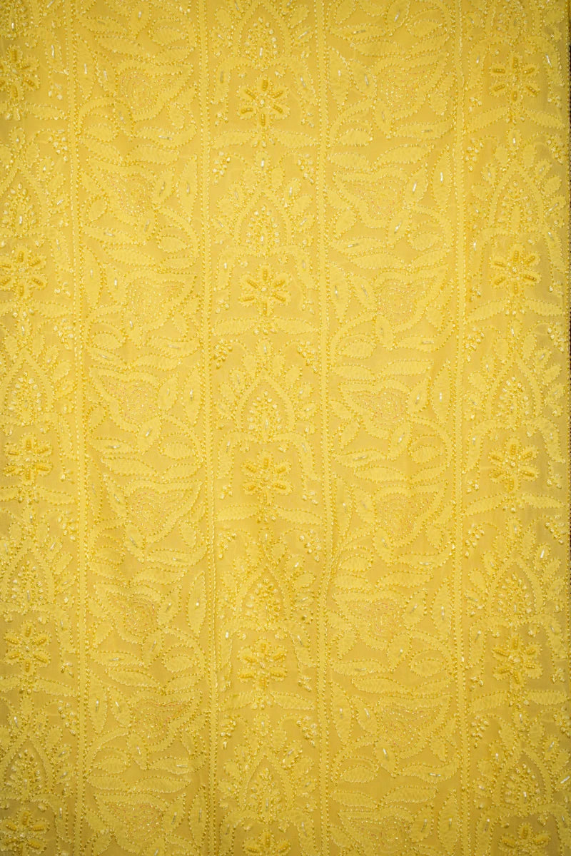 Pastel Yellow Pure Georgette Chikankari Unstitched Kurta Piece with Dupatta