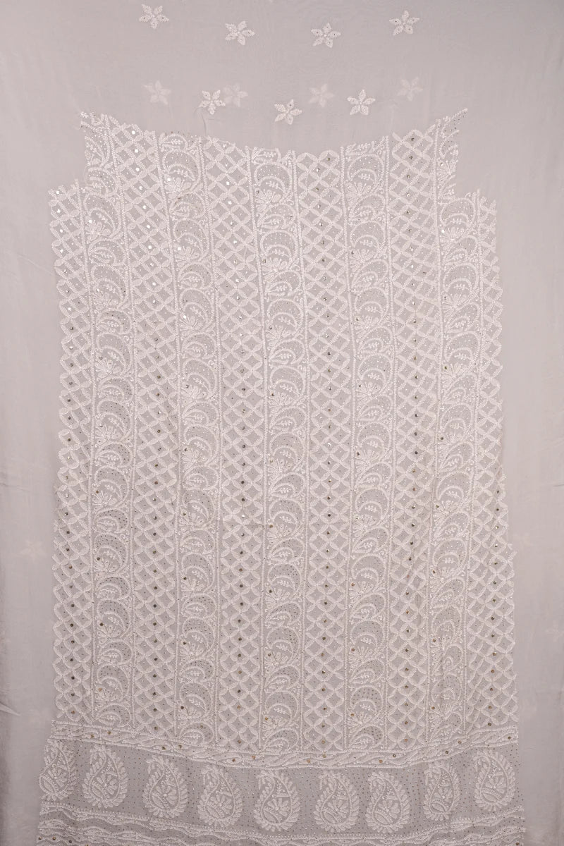 Pastel Skin Pure Georgette Chikankari Unstitched Kurta Piece with Dupatta