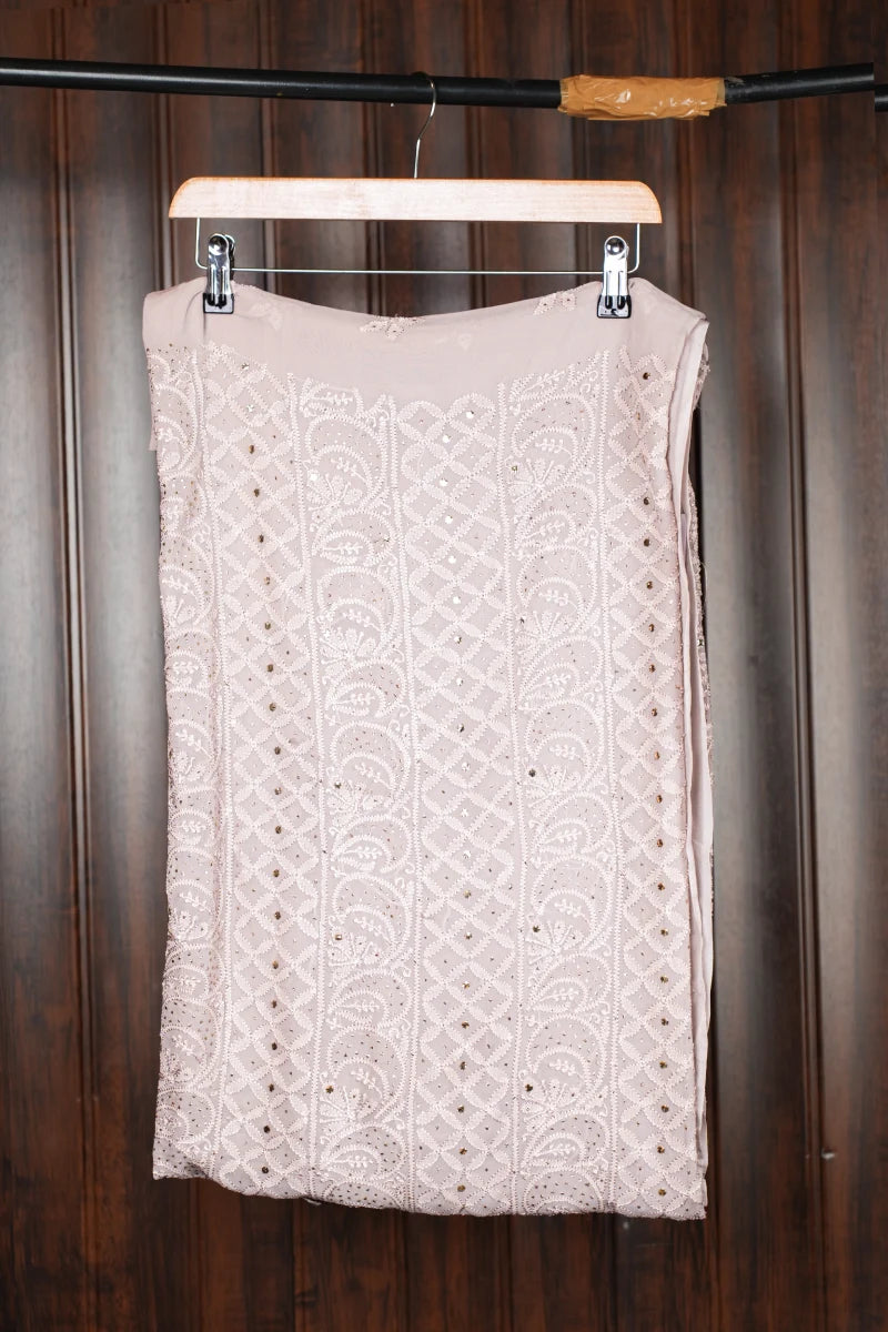 Pastel Skin Pure Georgette Chikankari Unstitched Kurta Piece with Dupatta