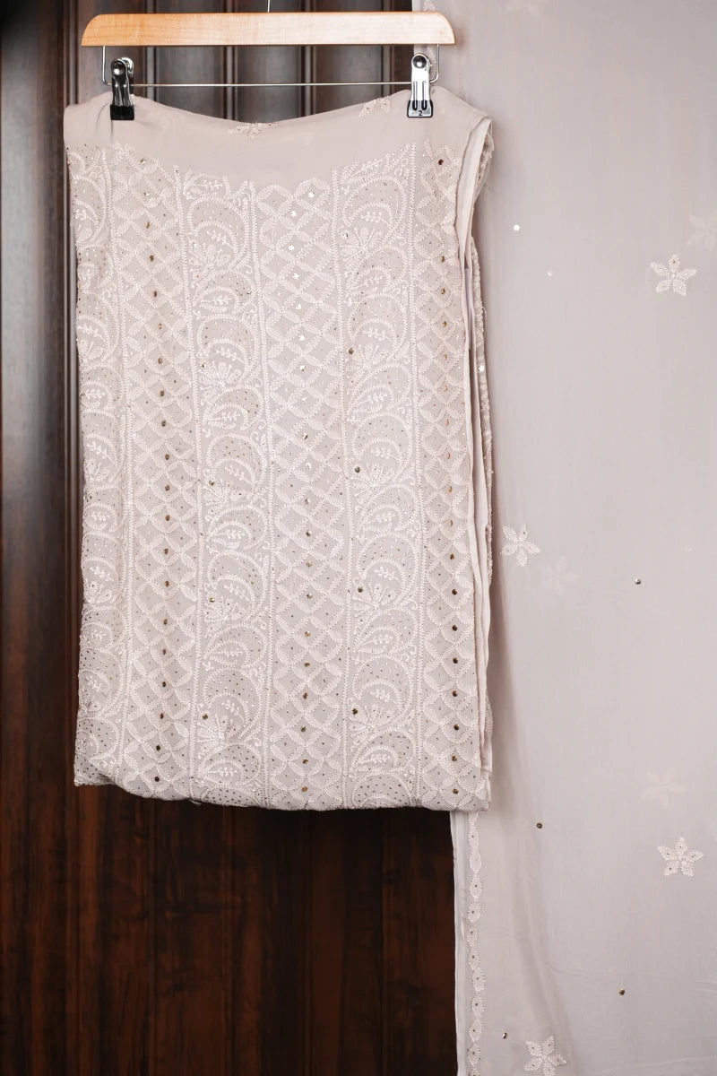 Pastel Skin Pure Georgette Chikankari Unstitched Kurta Piece with Dupatta
