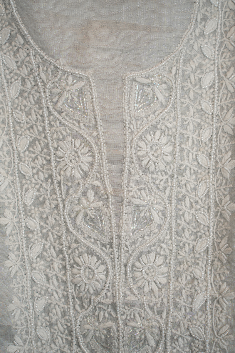 Grey Chikankari chanderi Unstitched Kurta Piece with Dupatta
