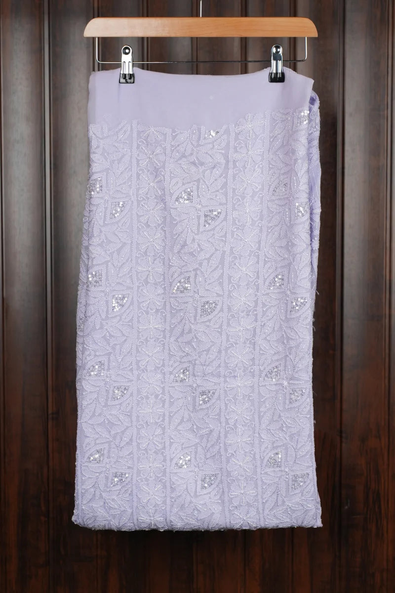 Lavender Pure Georgette Chikankari Unstitched Kurta Piece with Dupatta