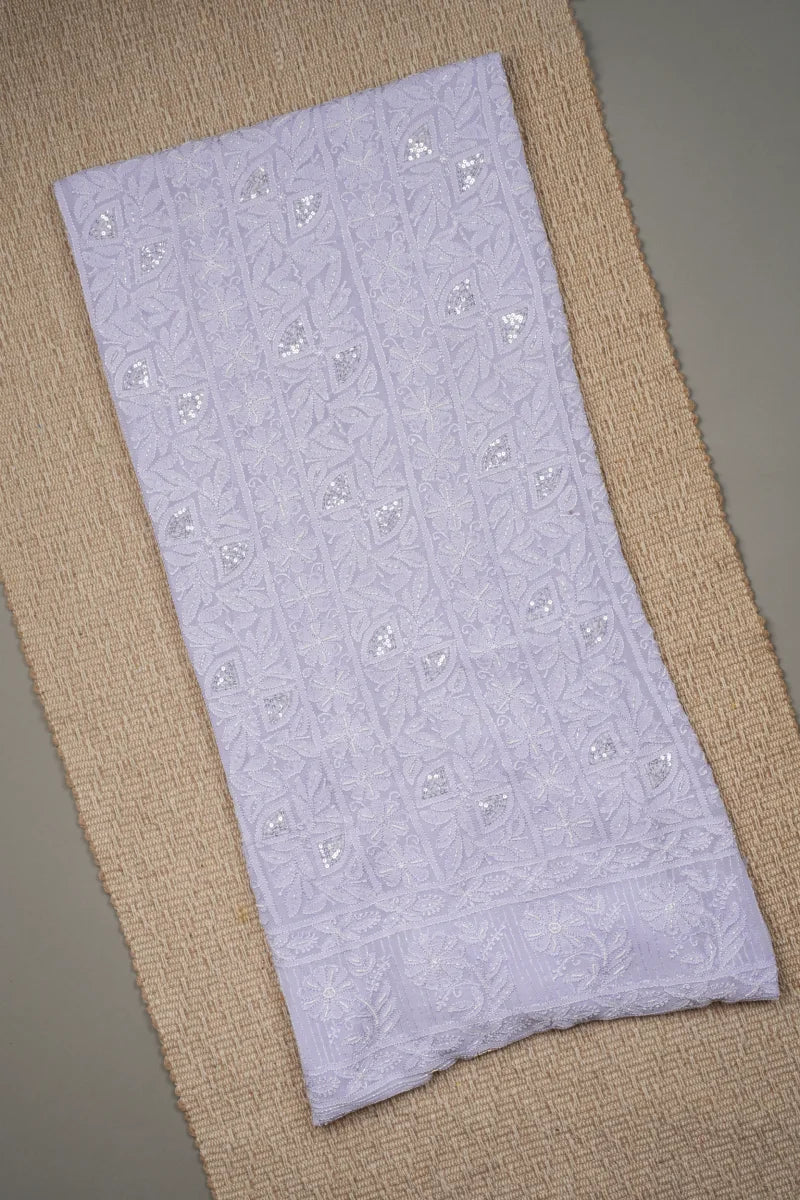 Lavender Pure Georgette Chikankari Unstitched Kurta Piece with Dupatta