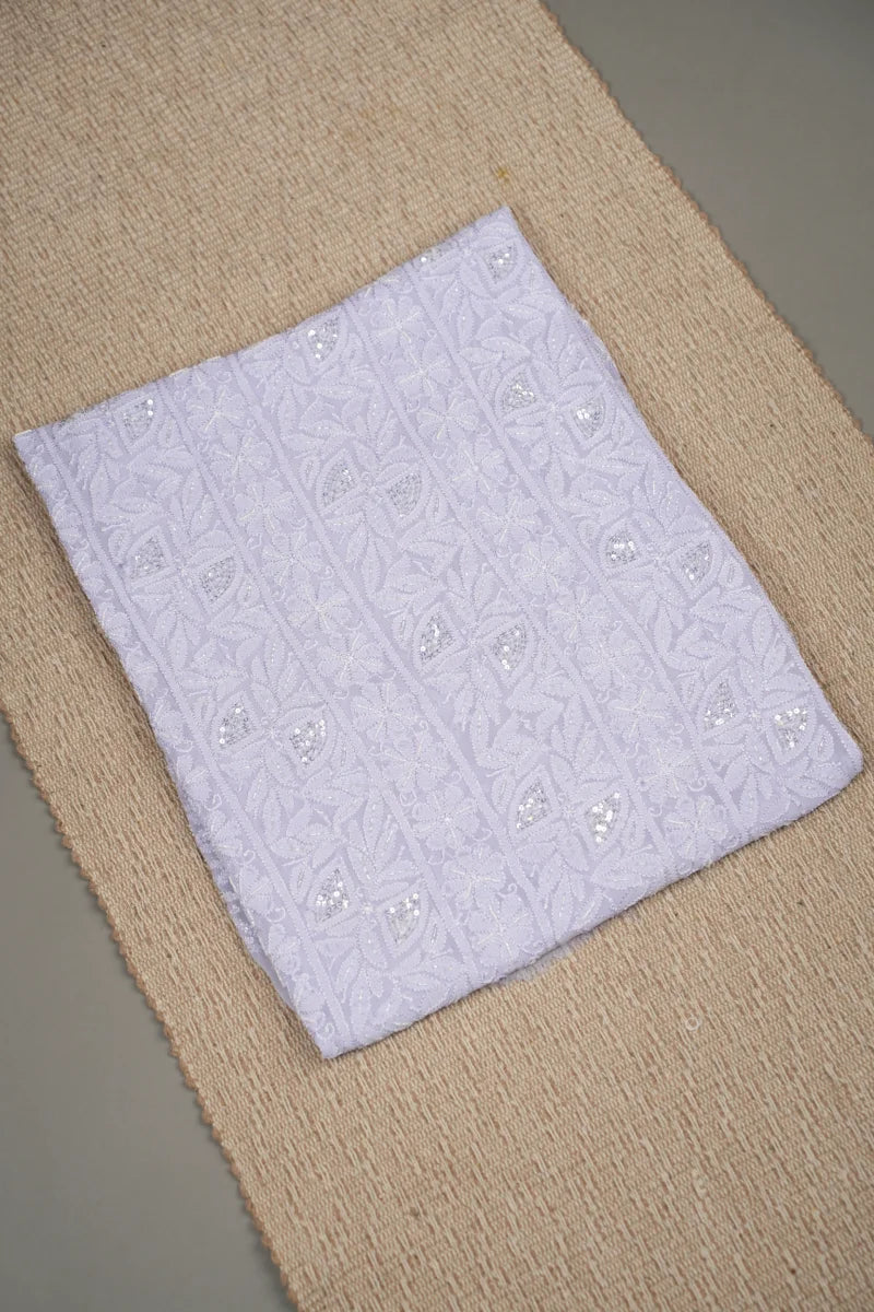 Lavender Pure Georgette Chikankari Unstitched Kurta Piece with Dupatta