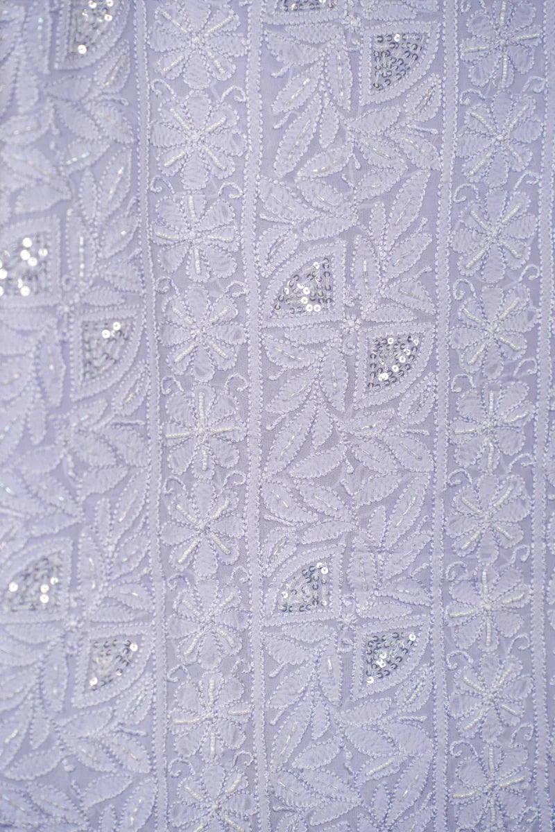 Lavender Pure Georgette Chikankari Unstitched Kurta Piece with Dupatta