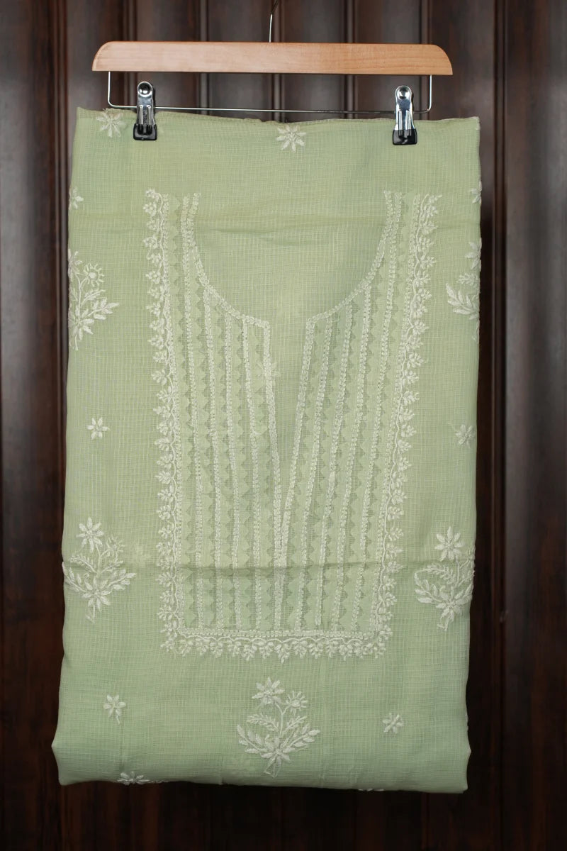 Pastel Green Kota Chikankari Unstitched Kurti with Dupatta