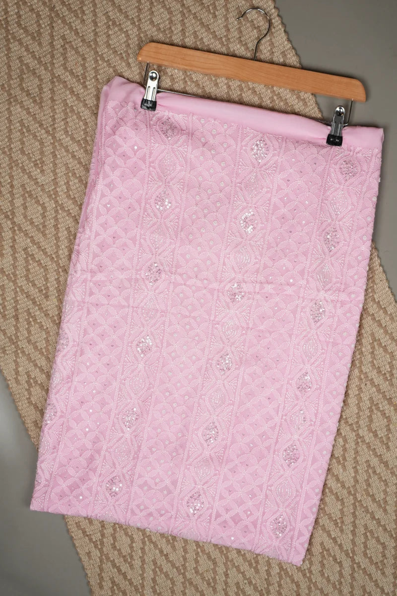 Baby Pink Pure Georgette Chikankari Unstitched Kurta Piece with Dupatta