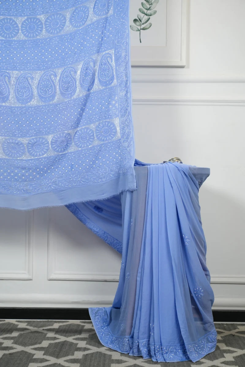 Light Violet Georgette Saree with Katdana, Pearl & Resham Dhaga Work