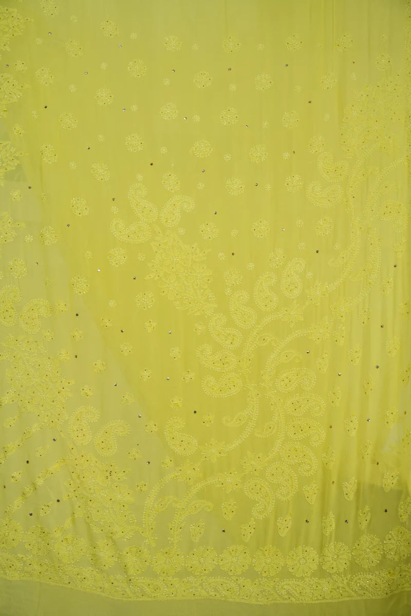 Lime Georgette Saree with Mukesh & Resham Dhaga Work