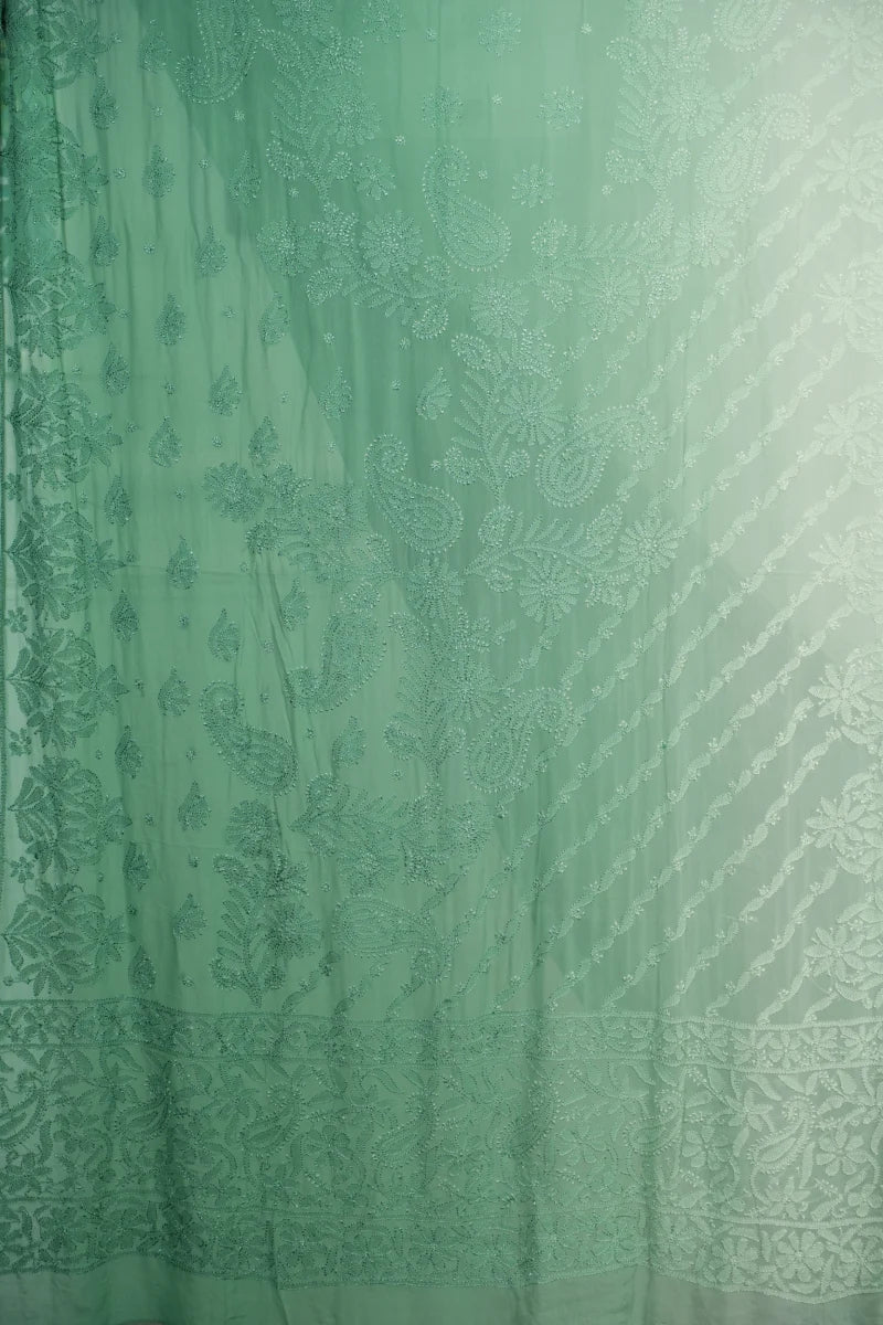 Ombre Green Pure Georgette Saree with Resham Dhaga Work