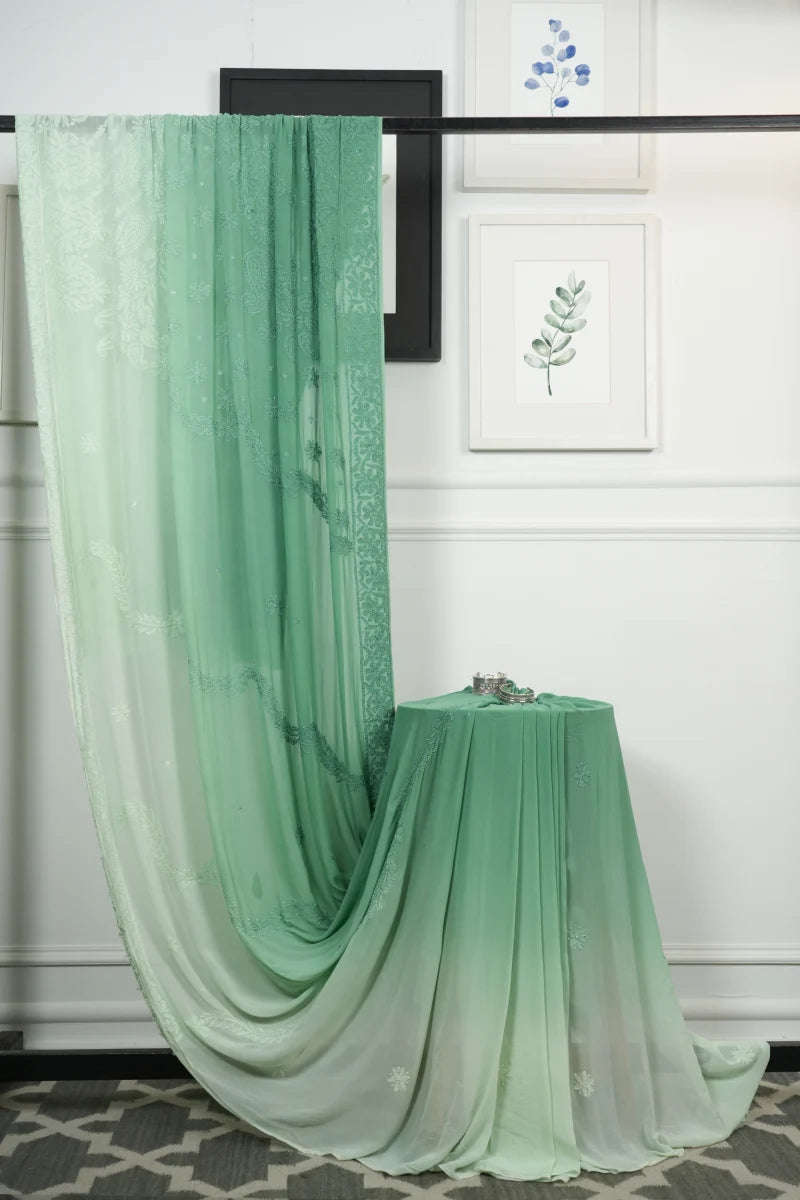 Ombre Green Pure Georgette Saree with Resham Dhaga Work
