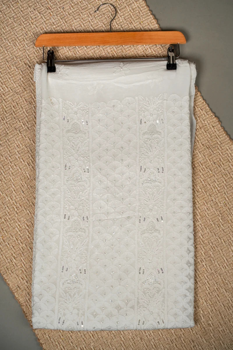 White Pure Georgette Chikankari Unstitched Suit