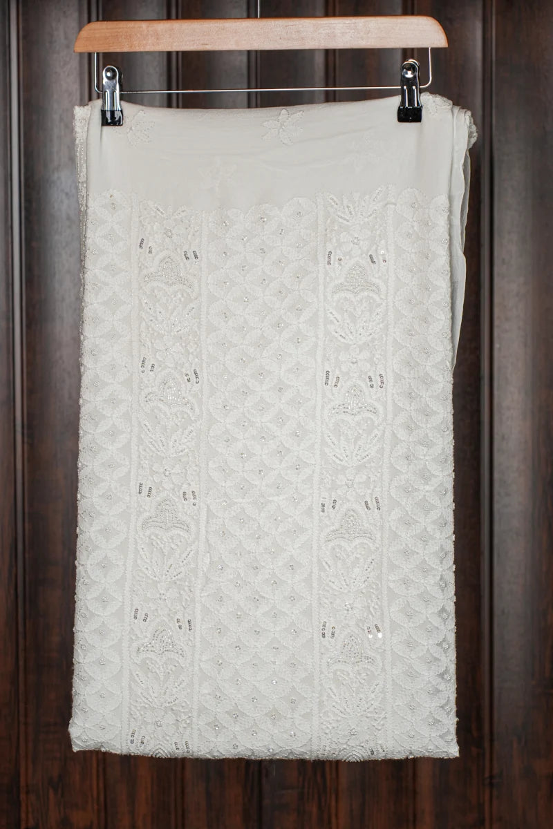 White Pure Georgette Chikankari Unstitched Suit