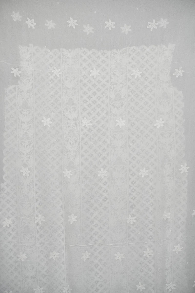 White Pure Georgette Chikankari Unstitched Suit
