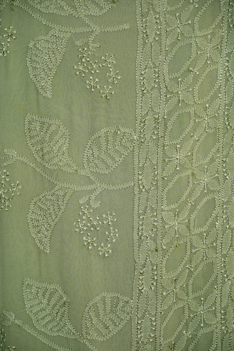 Sage Green Pure Georgette Saree with Resham Dhaga Work