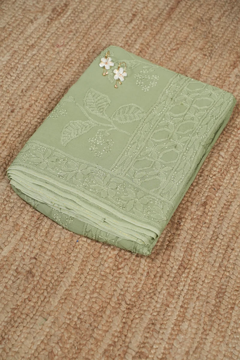 Sage Green Pure Georgette Saree with Resham Dhaga Work