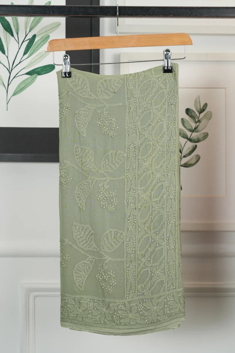 Sage Green Pure Georgette Saree with Resham Dhaga Work