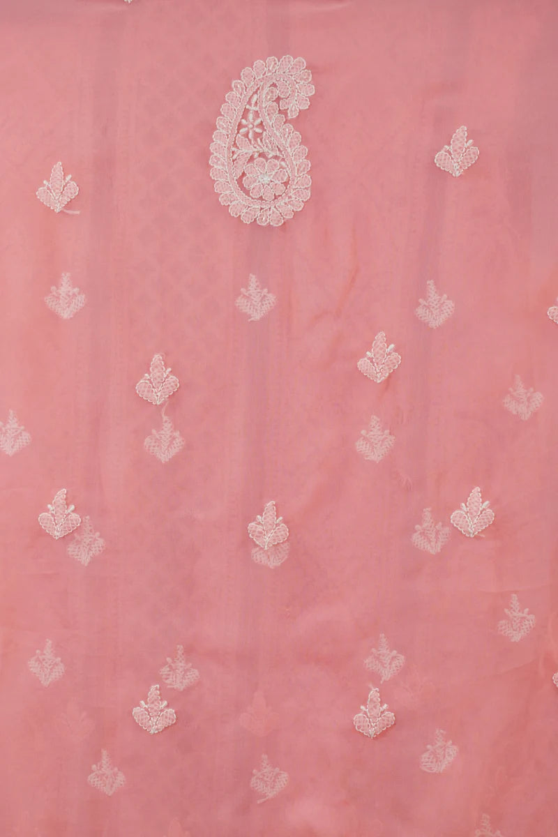 Peach Chikankari Georgette Unstitched Suit Set