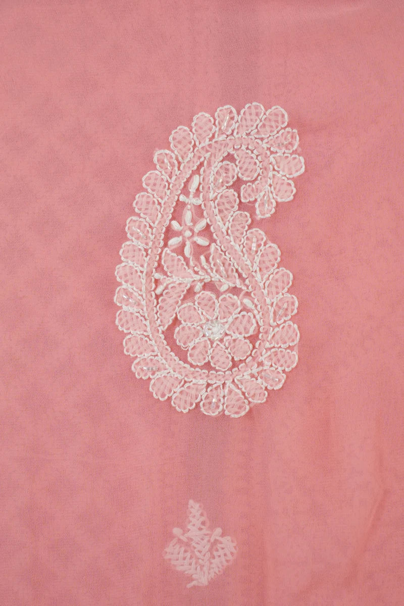 Peach Chikankari Georgette Unstitched Suit Set