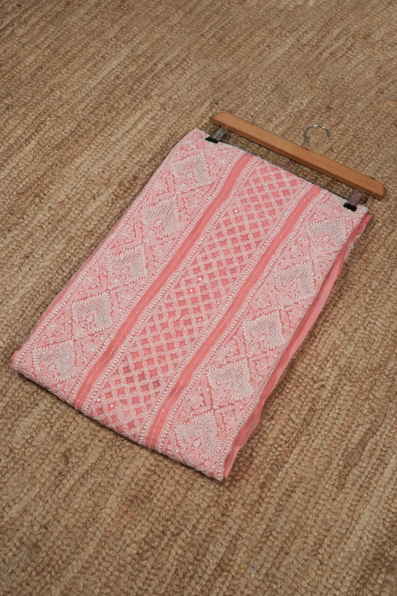 Peach Chikankari Georgette Unstitched Suit Set