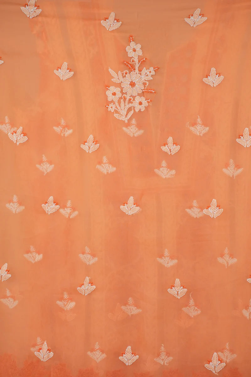 Orange Chikankari Georgette Unstitched Suit Set