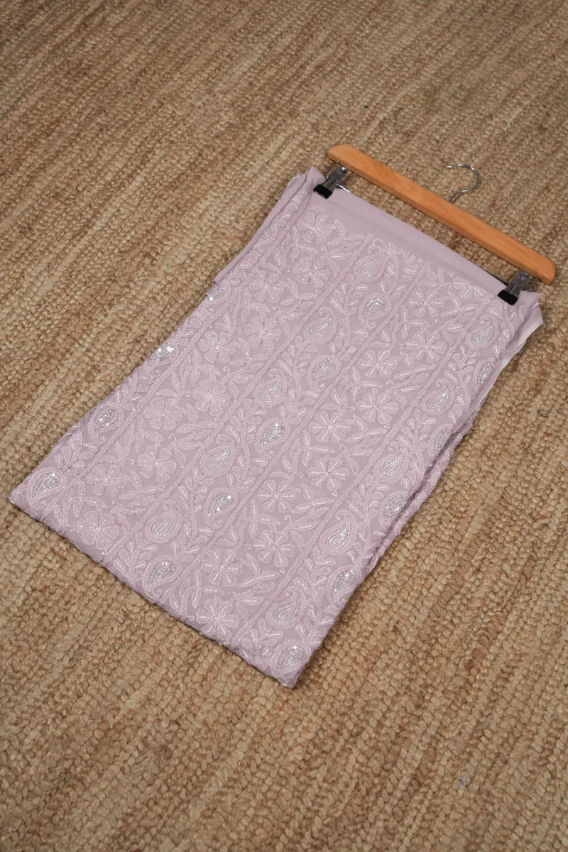 Rosy Pink Pure Georgette Chikankari Unstitched Kurta Piece with Dupatta