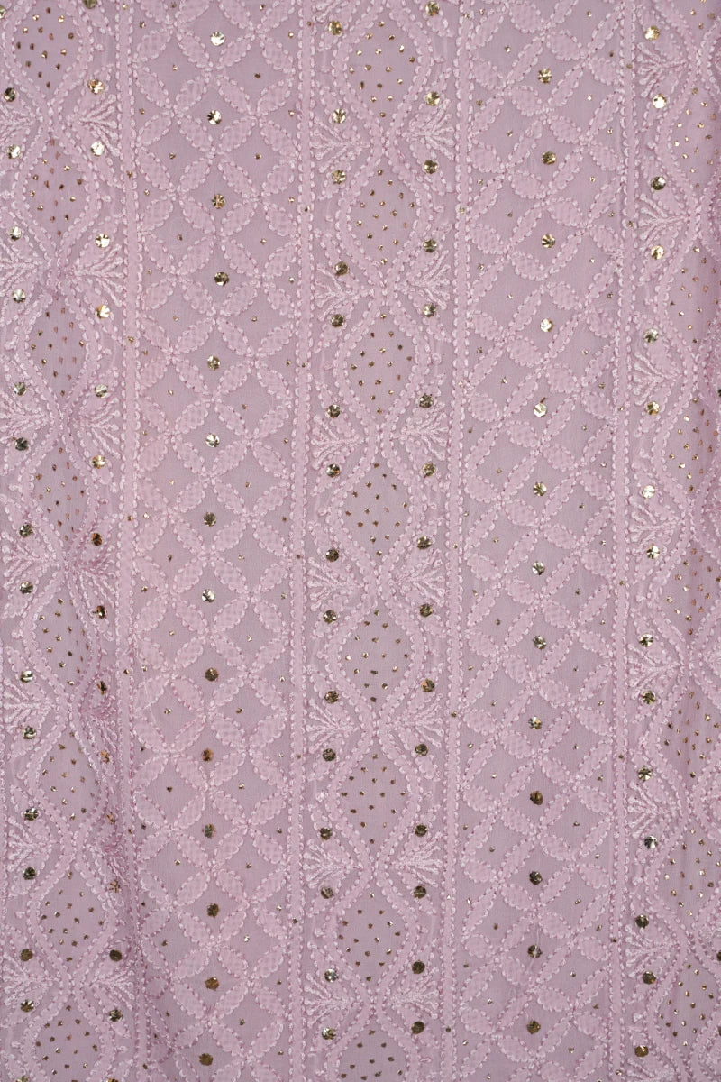 Rosy Pink Pure Georgette Chikankari Unstitched Kurta Piece with Dupatta