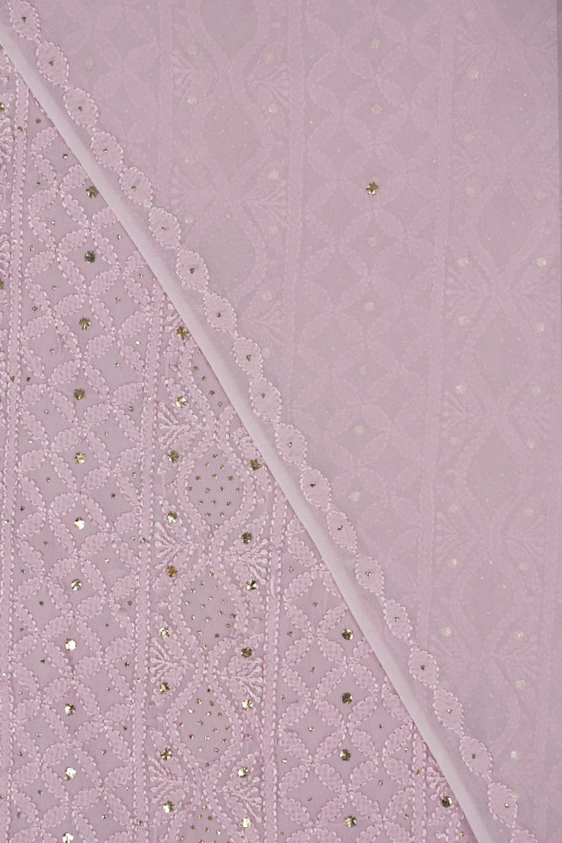 Rosy Pink Pure Georgette Chikankari Unstitched Kurta Piece with Dupatta