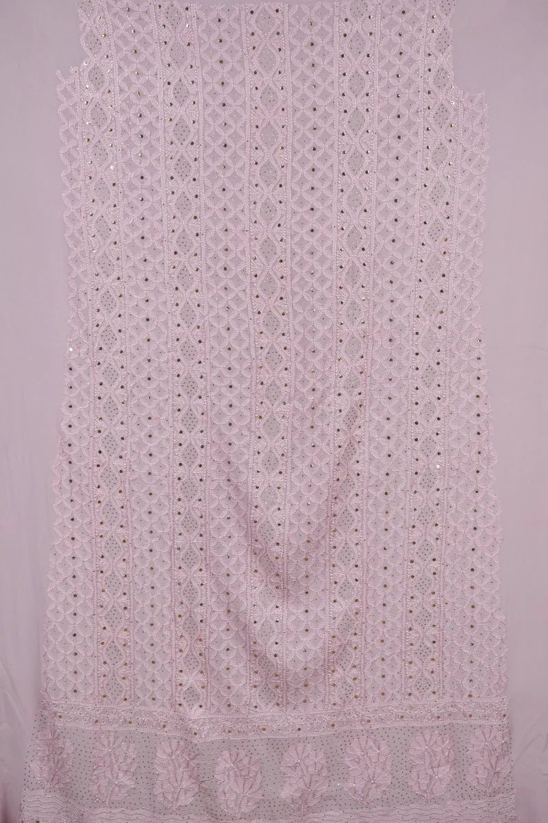 Rosy Pink Pure Georgette Chikankari Unstitched Kurta Piece with Dupatta